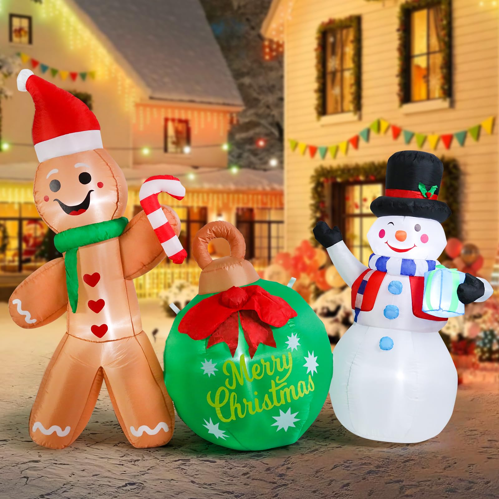 Décoration de Noël gonflable bonhomme de neige et pain d'épices