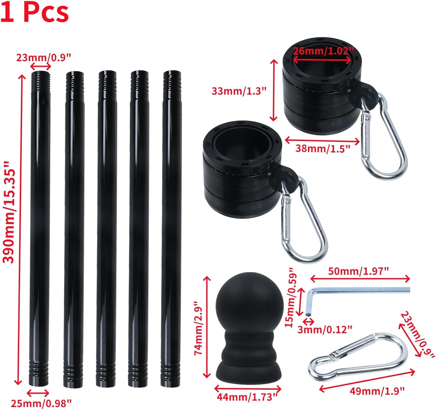 Oedema 6.5 FT Flag Pole Holder Stainless Steel Heavy Duty Flagpole Kit with Flag Pole Rings for Outside House Yard, Black