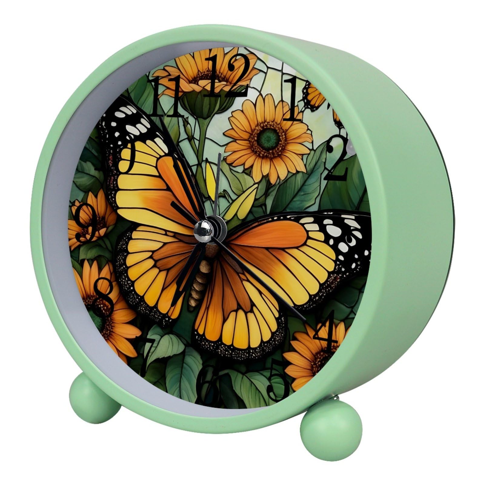 etoenbrc Watercolor Butterfly Silent Analog Alarm Clock Small Battery Operated Clock Slient Plastic Table Clock for Living Room Bedroom Color198