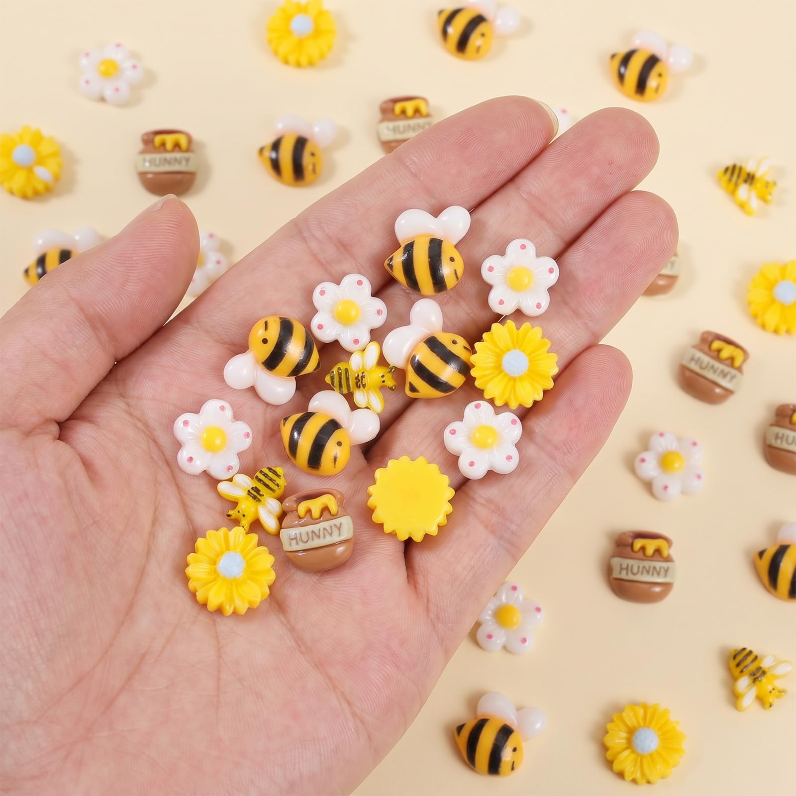 Sorcristy 50 Pack Tiny Resin Bees for Crafts, Flatback Plastic Bumble Bee