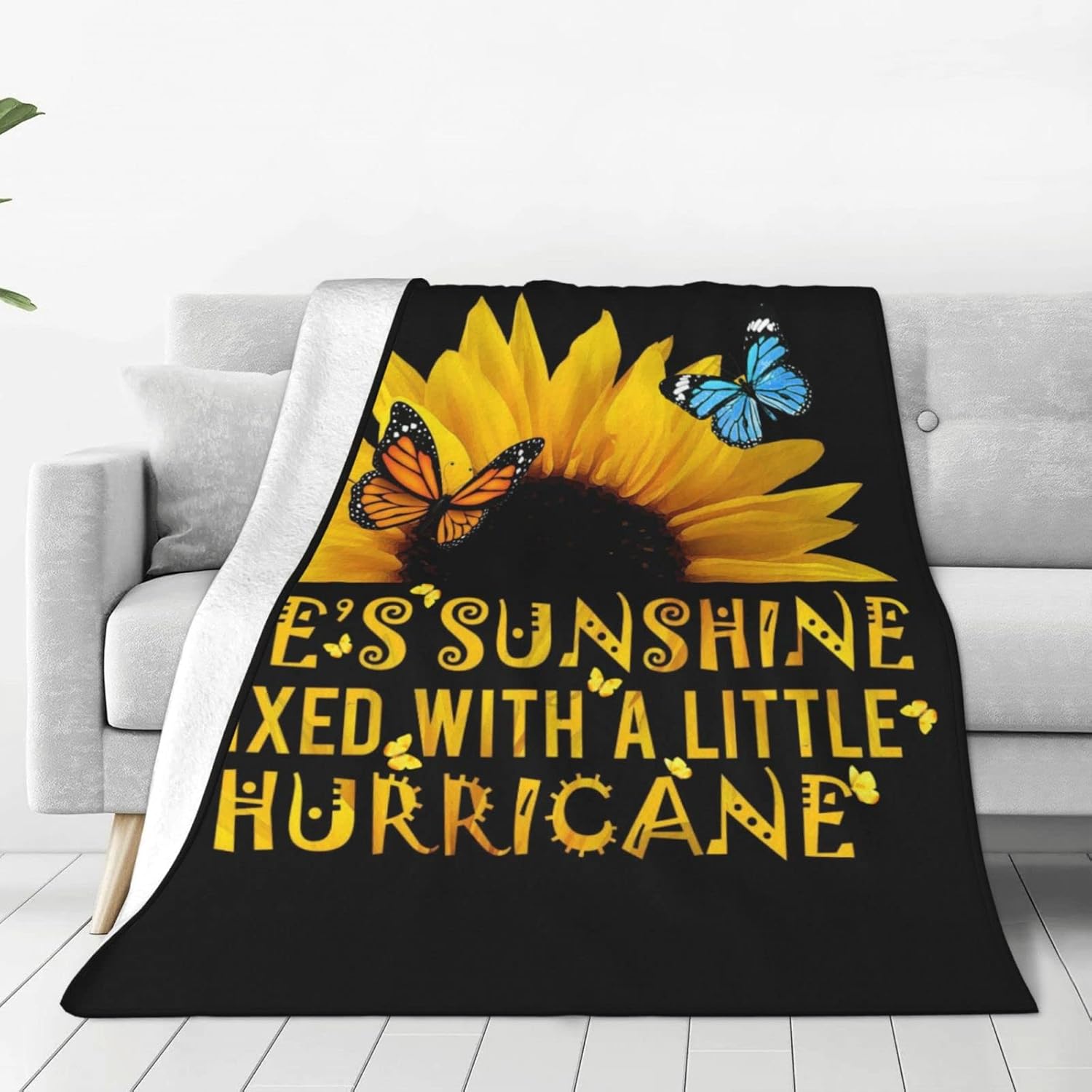 Sunflower Butterfly Blanket Soft Warm Lightweight Cozy Plush Throw Blanket Bed Couch Sofa Office Decor Gifts for Kids Women 60"x50"