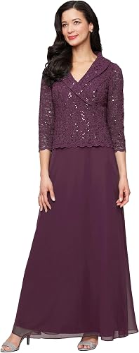 Alex Evenings Women's 3/4 Sleeve Portrait Collar Stretch Lac