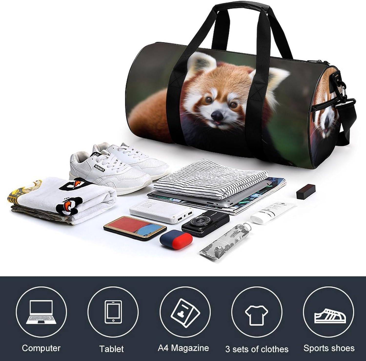 Sports Gym Bag for Women Men Travel Duffel Bag Tote Weekender Bag Animal Red Panda Carry on Overnight Bag for Travel Swimming Fitness Workout Sports Duffle Bag