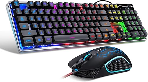 Combo de teclado y mouse para juegos, teclado con retroiluminación LED RGB K1 con cable con 104 teclas para computadora, PC, teclado para juegos