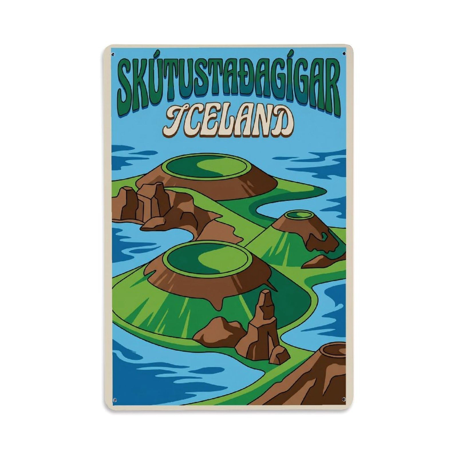 Gead 8X12inch Style Vintage Travel Skutustadagigar Iceland Metal Tin Sign