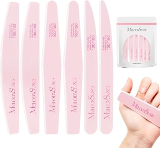 MelodySusie Professional Nail File Kit 6PCS - Double Sided 100/180 Grit Mixed Shapes Pink Emery Boards for Manicure Pedicure Home Salon