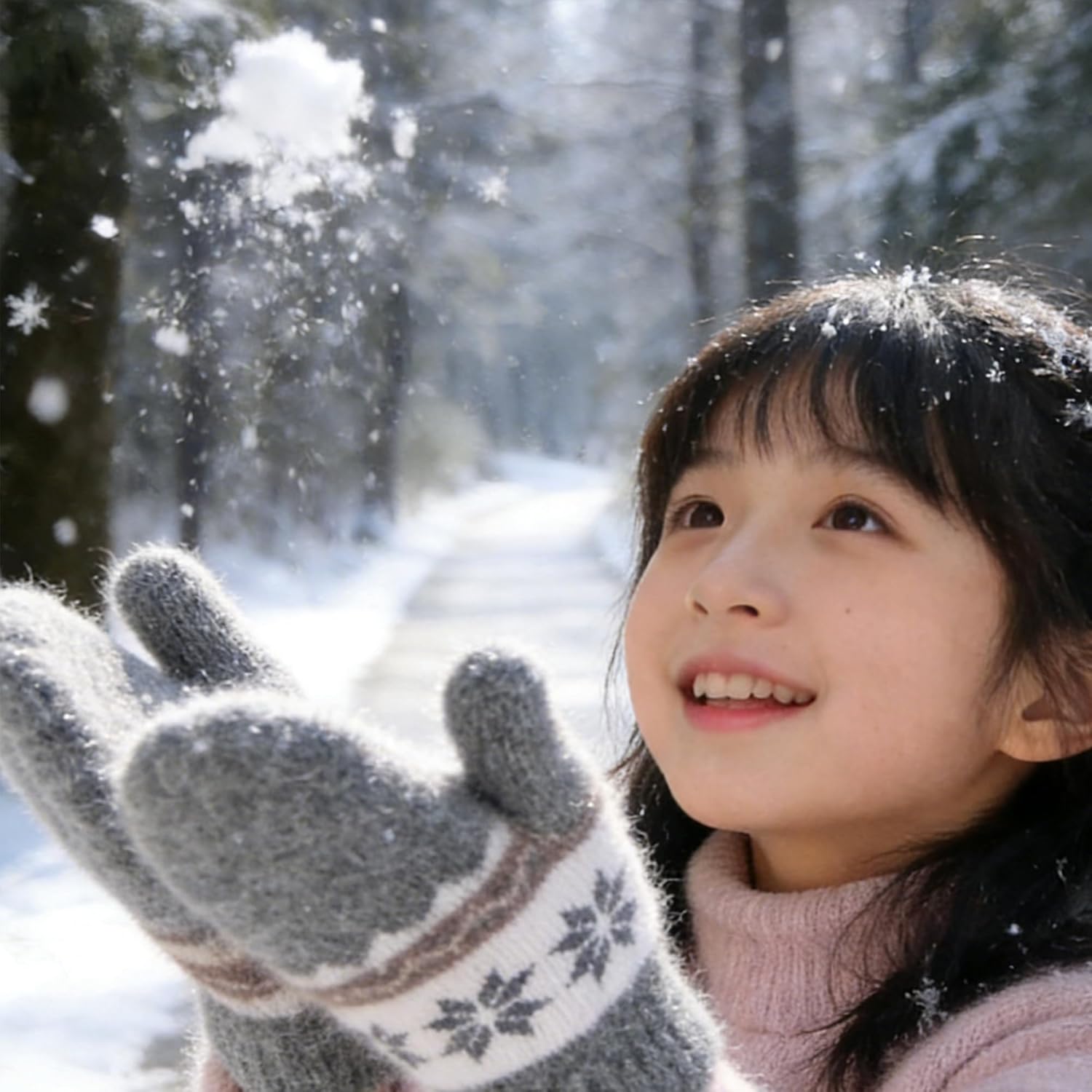 IZUS Baby-Girls Winter Knitted-Gloves Toddler Thick-Warm-Mittens Snowflake-Mitt-Gloves Kids 5-10 Years - Image 4