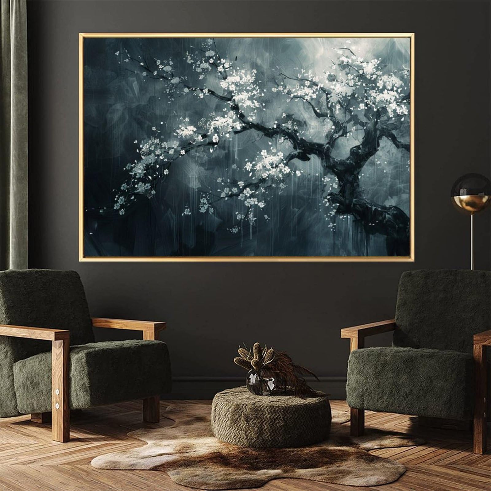 Amazon.co.jp: 絵画 暗い背景に花の咲く木インテリア 絵画 魅力的な花