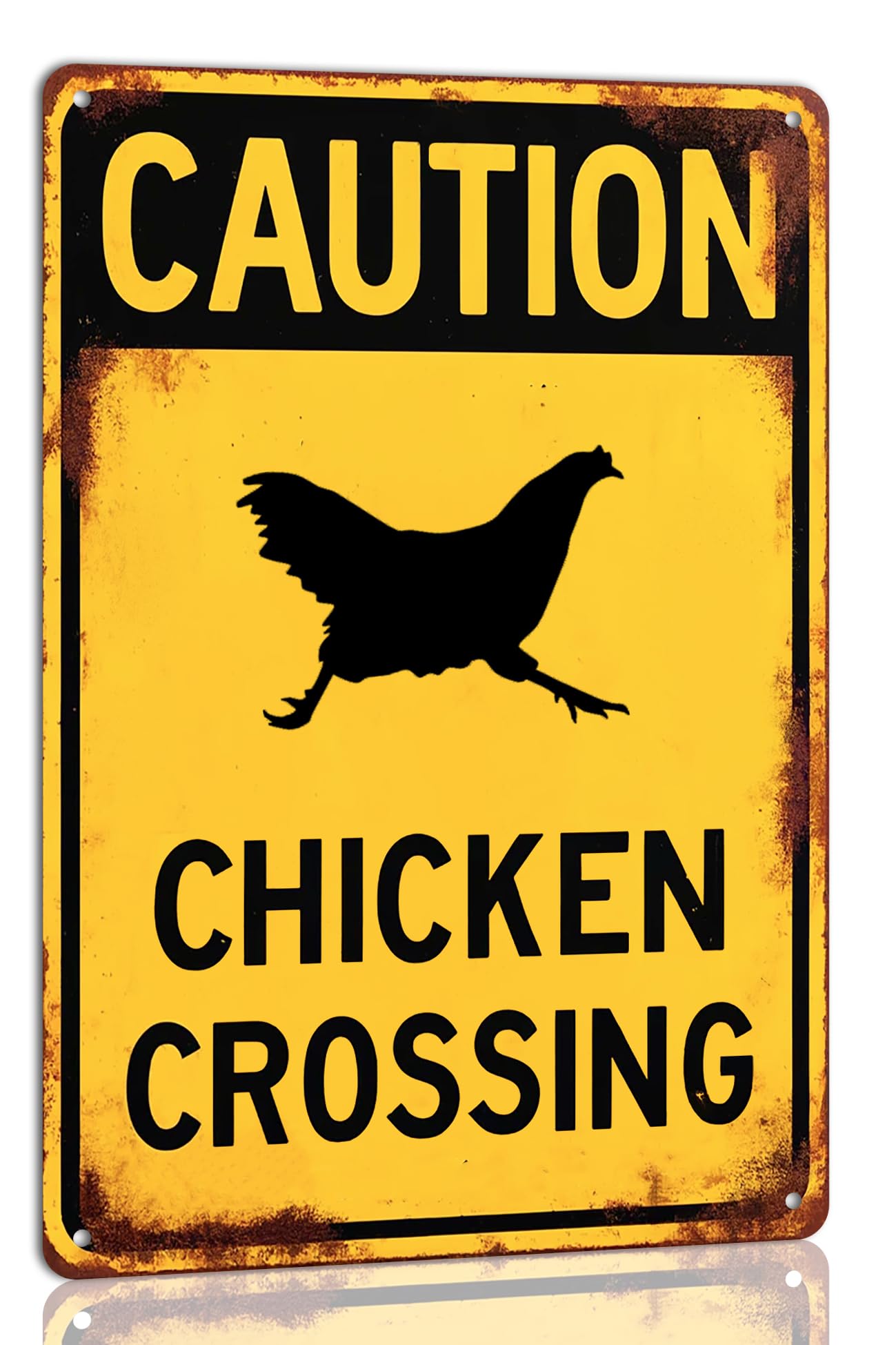SMAZDFXX Caution Chicken Crossing Funny Warning Tin Sign Funny Farmhouse Security Warning Sign Vintage Metal Wall Decor Novelty Farmhouse Chicken Coop Decor 5.5"x8"