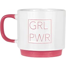 Amici Home Girl Power Coffee Mug, 20 Oz Oversized Ceramic Cup with Pink Handle & Base - Smooth Rim for Easy Sipping, Motivational Drinkware for Coffee, Tea & Hot Beverages - Great Gift for Friends