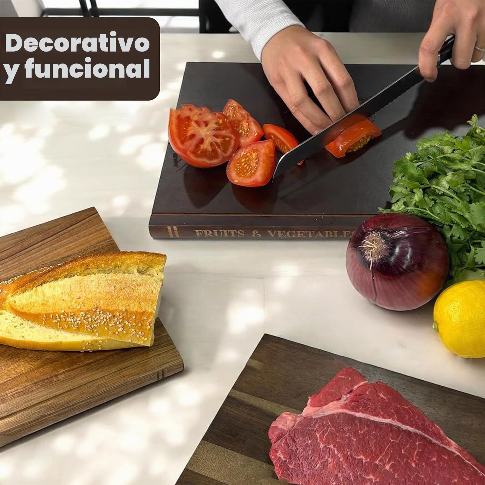 Juego de 3 Tablas de Cortar en Forma de Libro con Soporte, Tablas de Cortar en Forma de Libro, Accesorios Multifuncionales Para Preparar Alimentos y Mostrar en la Encimera de la Cocina