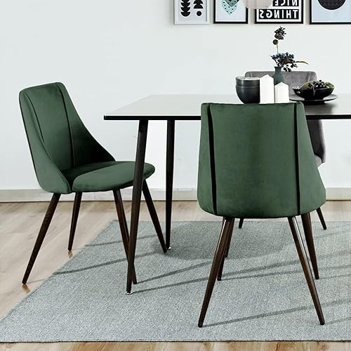 Juego de 2 sillas de comedor, asientos de terciopelo, patas de metal, cocina, comedor, dormitorio, muebles de sala de estar, sillas verdes de