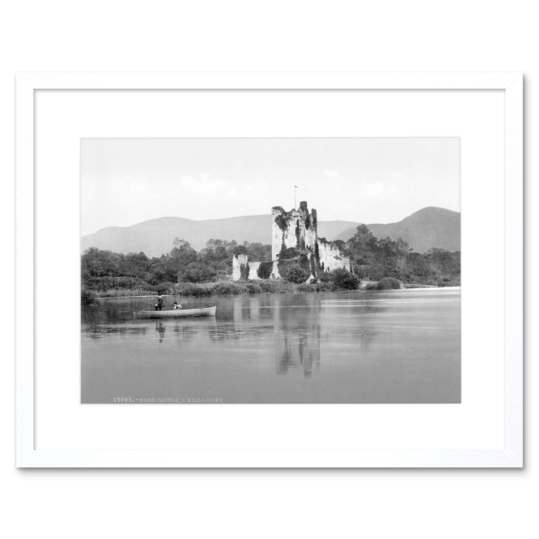 Wee Blue Coo Ross Castle Killarney County Kerry Ireland Old BW Framed Wall Art Print
