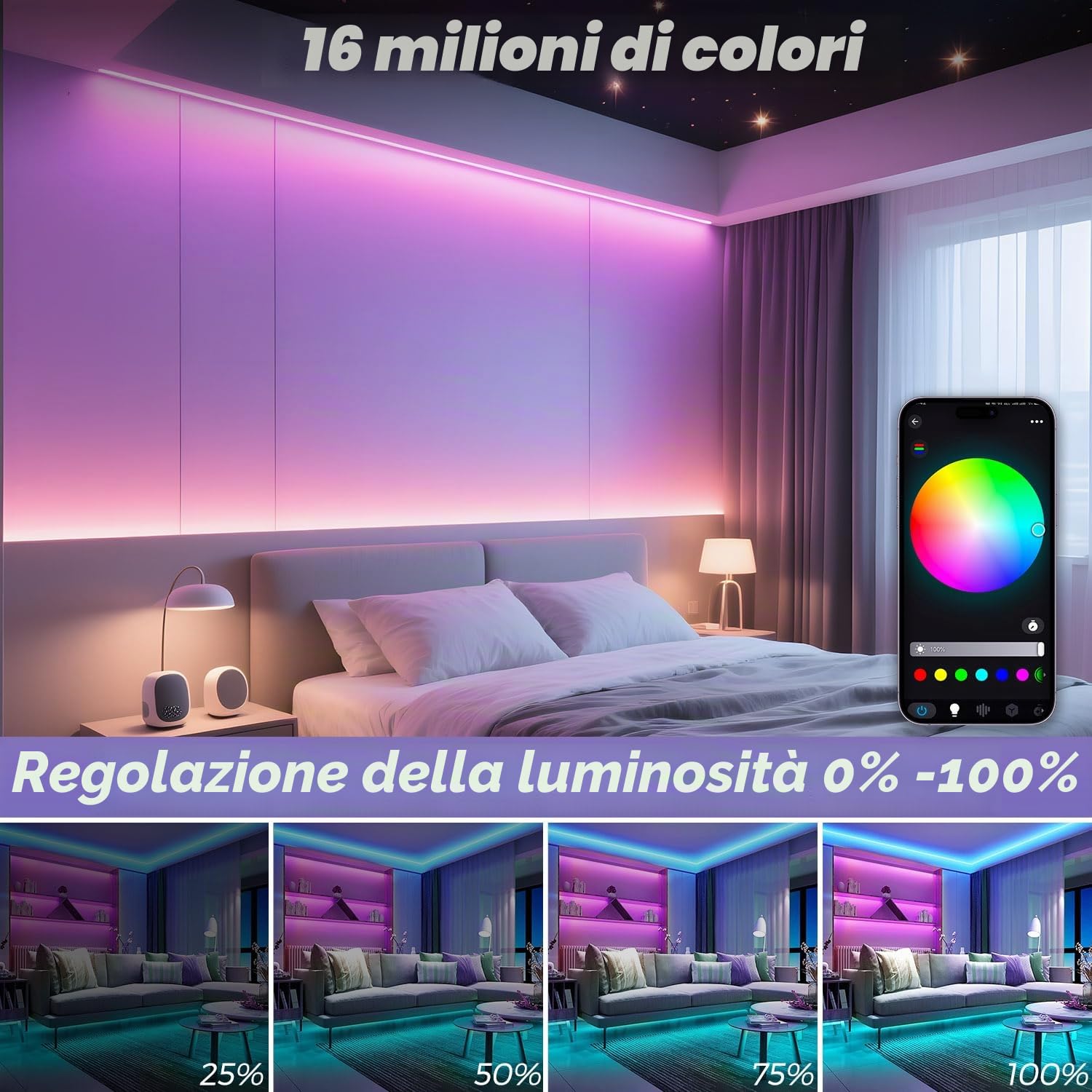 Striscia LED COB 24V 10M RGBW dimmerabile con telecomando e alimentatore Striscia LED COB RGB+bianco caldo 3000K, alta densità 784LED/M, controllabile tramite app, compatibile con Alexa Google Home