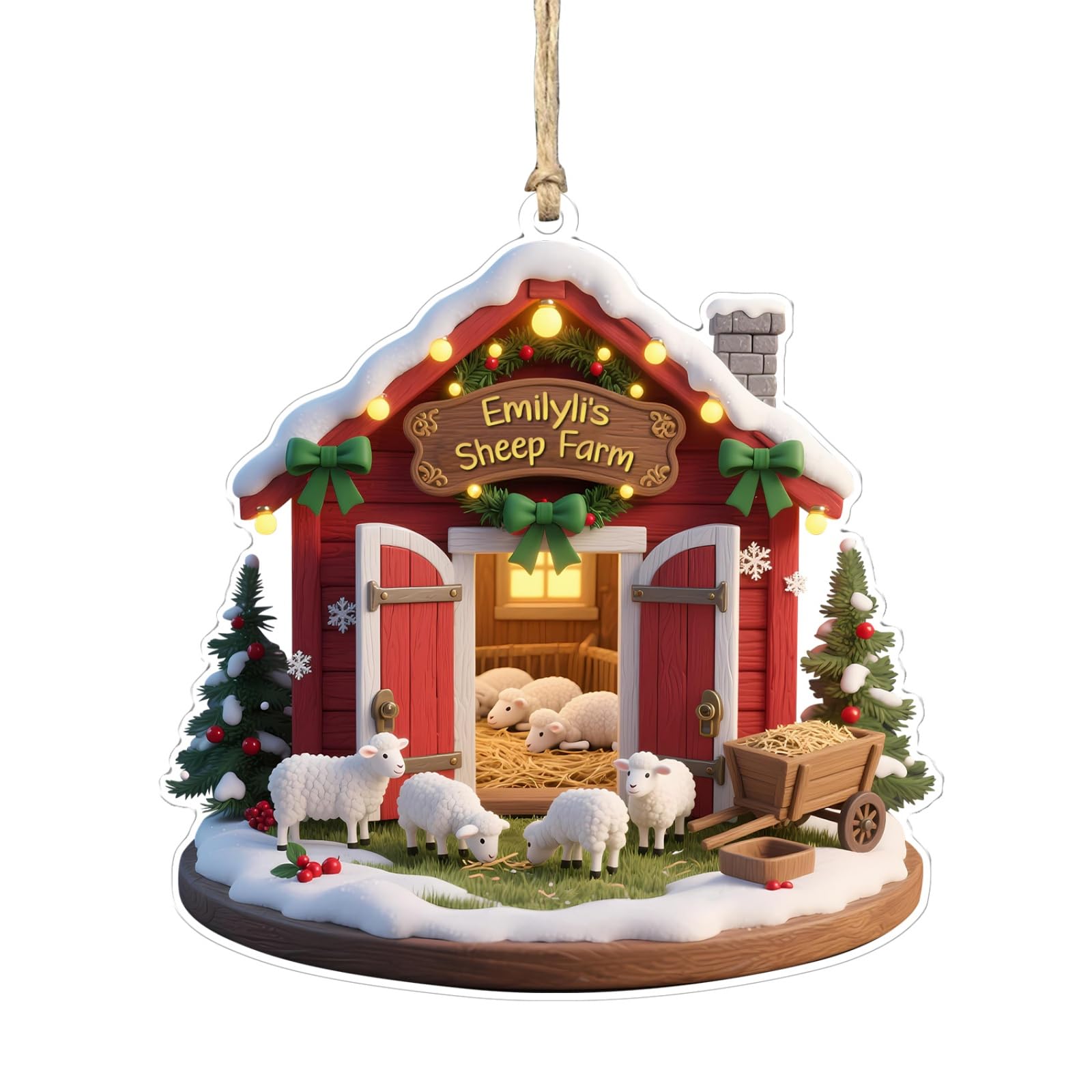 Personalized Acrylic Sheep Farm Ornament, Custom Name 3D Effect Sheep Ornaments for Christmas Tree, Farmhouse Christmas Ornaments, Xmas Birthday Animals Lover Gifts for Farmers Men Women (Style 11)