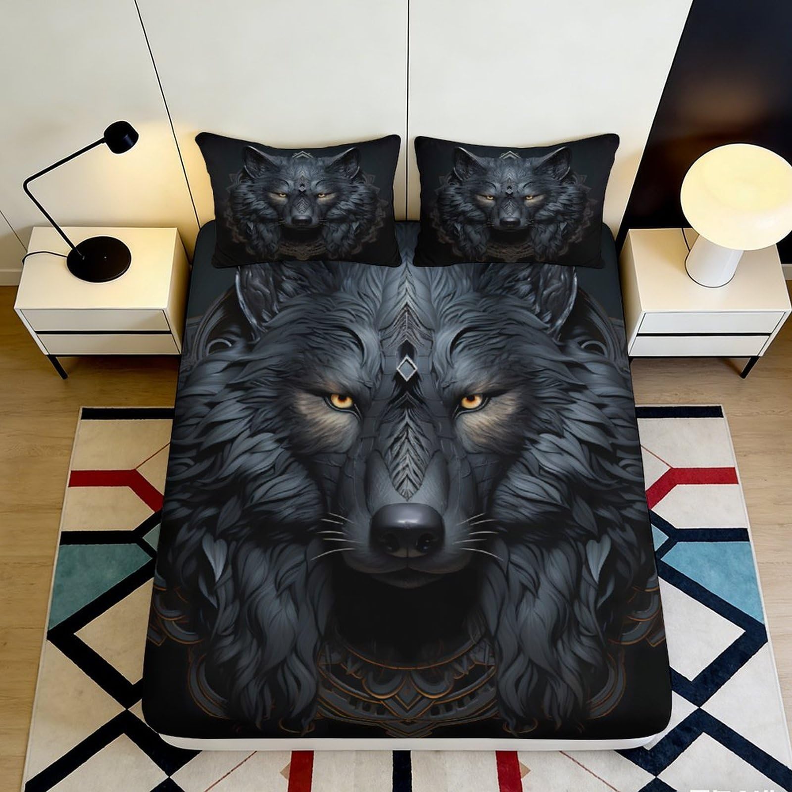 Pnayamiorkfel Style-6 3D Printed Black Wolf Fitted Sheet Microfiber Soft Breathable Tribal Animal Bed Cover For Bedroom Dorm Decor Mattress Protector 90X200x25cm