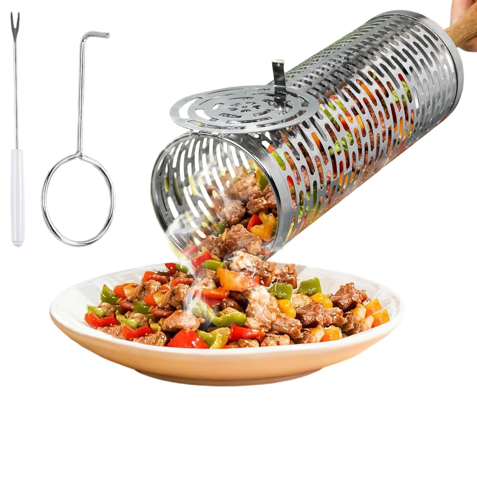 Cestas de barbacoa giratorias con mango térmico para un asado uniforme 1