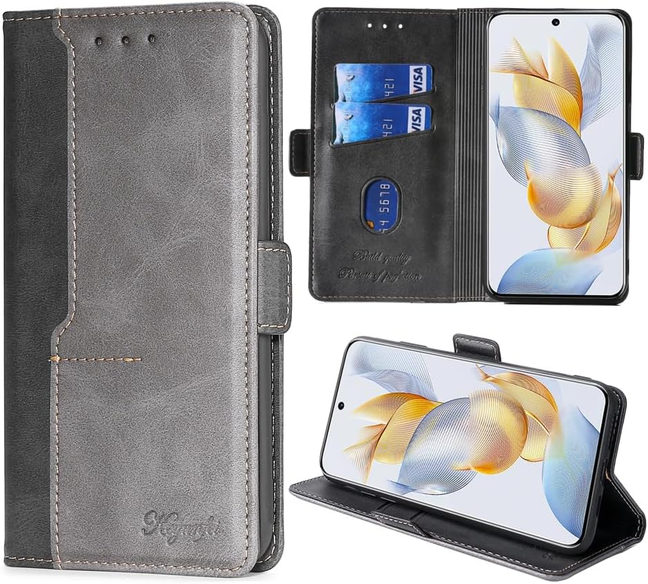Rojeuinn Cover per Honor 400 Smart 4G/5G custodie,Premium Portafoglio Magnetica Flip Case,Custodia con fibra di carbonio-Nero