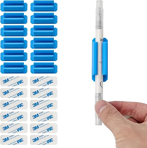 SIWOTED 12 soportes de silicona para bolígrafos, soporte adhesivo para lápices con 12 almohadillas 3M adicionales, organizadores de escritorio de