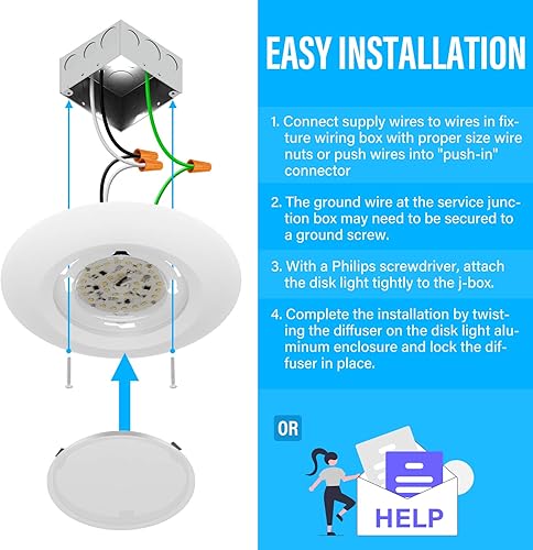 Miniatura 6 de ZAGO - Paquete de 20 luces LED de disco de 6 pulgadas, montaje en superficie, perfil bajo, accesorio de techo empotrado para J Box, regulable, 15 W