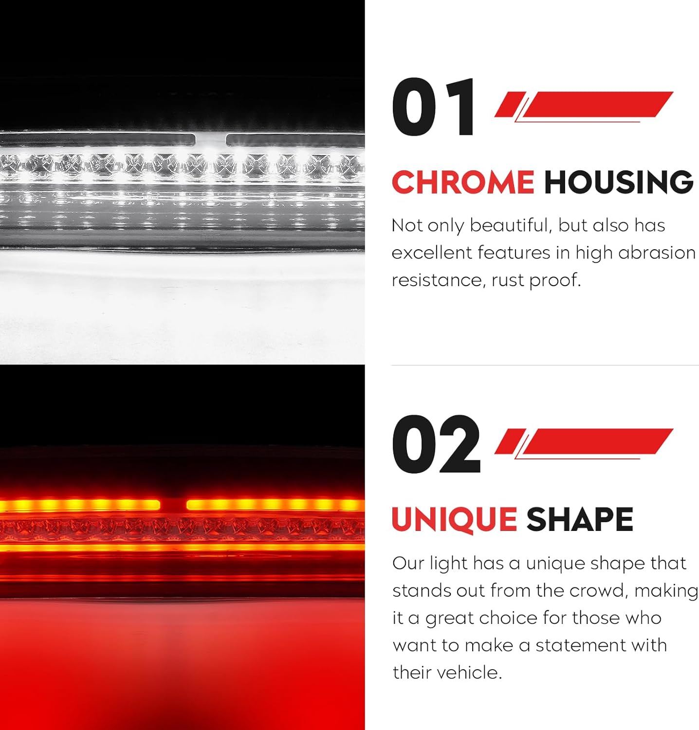 Tresound Led 3rd Brake Cargo Light for 2009-2017 Dodge Ram 1500, 2010-2017 Dodge Ram 2500 & 3500 Third Center High Mount Stop Lamp (Chrome Housing + Smoke Lens)