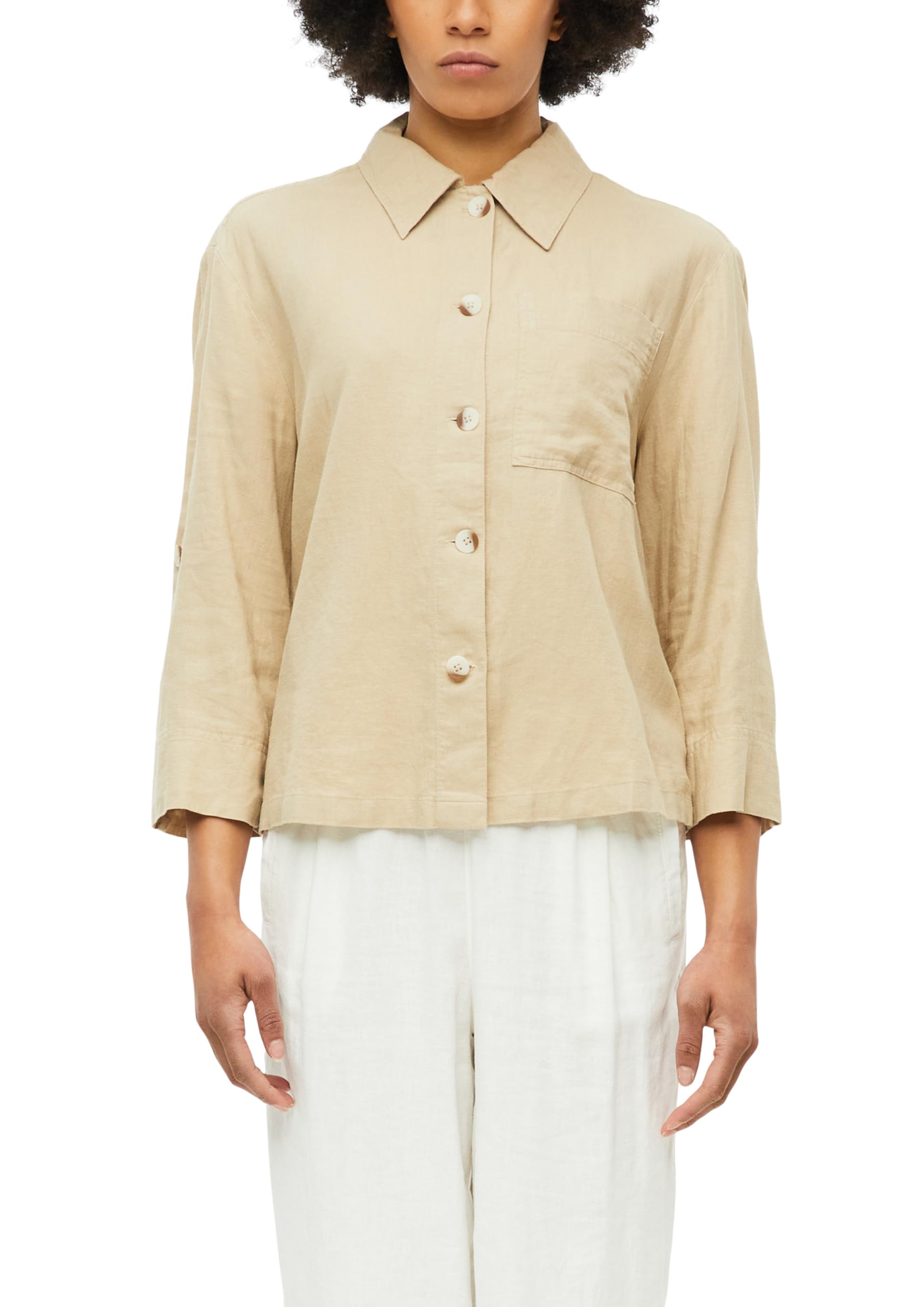s.Oliver Women's 2180742 Blouse 3/4 Sleeve Linen Mix (Pack of 1), Brown, 8