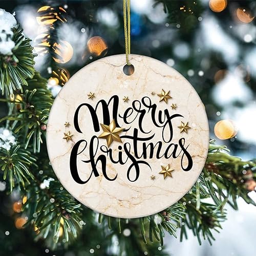 Vista 2 de Two-Side Printed Merry Christmas Marble Ceramic Christmas Ornament, Novelty for Family Friends Kids, Abstract Christmas Keepsake Pendants