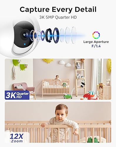 Miniatura 2 de Hugolog Cámara de seguridad 3K 5MP para interiores con enfoque automático, ideal para monitor de bebécámara de mascotasseguridad del hogar, visión