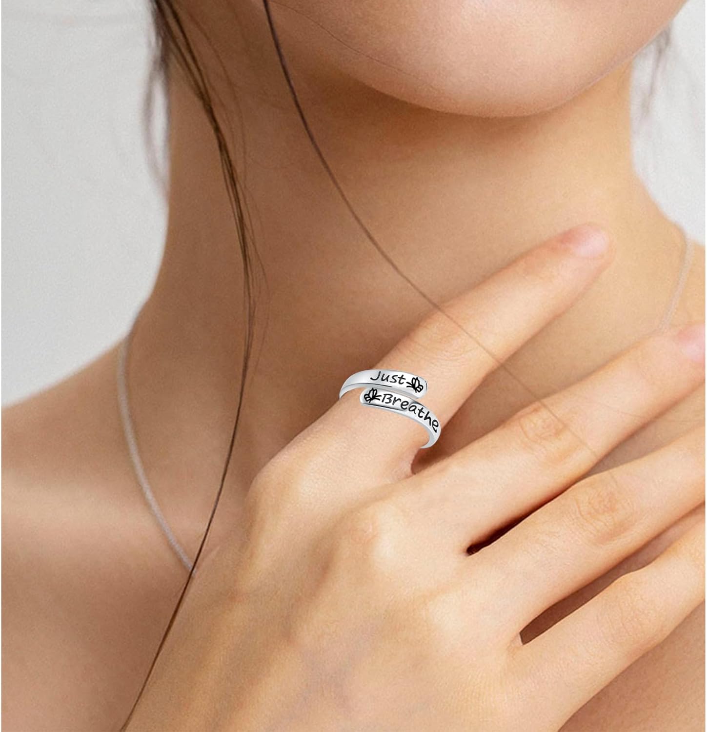 Butterfly Just Breathe Ring for Women 925 Sterling Silver Adjustable Hope Inspirational Jewelry Encouragement Gifts - Image 5
