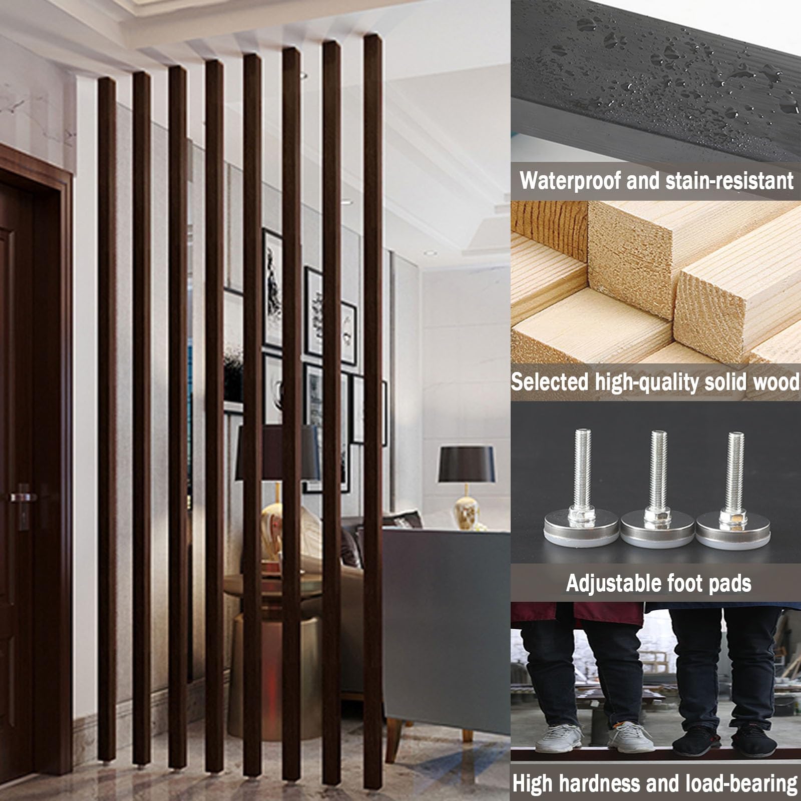 Divisor de habitación con listones de madera de piso a techo, 2 piezas para baño, guardería, estudio o apartamento (180 cm/70,8 pulgadas/1,80 m) - Partit de madera Slish