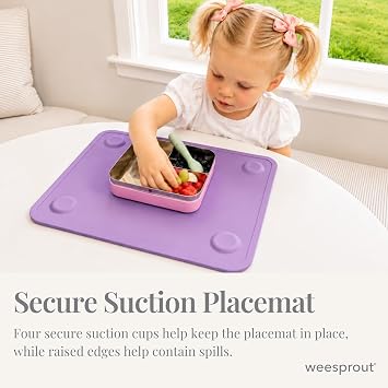 WeeSprout Silicone Suction Placemats for Babies, Toddlers & Kids, Durable Food Grade Silicone with Non-Slip Suction, Raised Edges Contain Mess, Dishwasher Safe, for Dining Table & Restaurants, 2 Pack