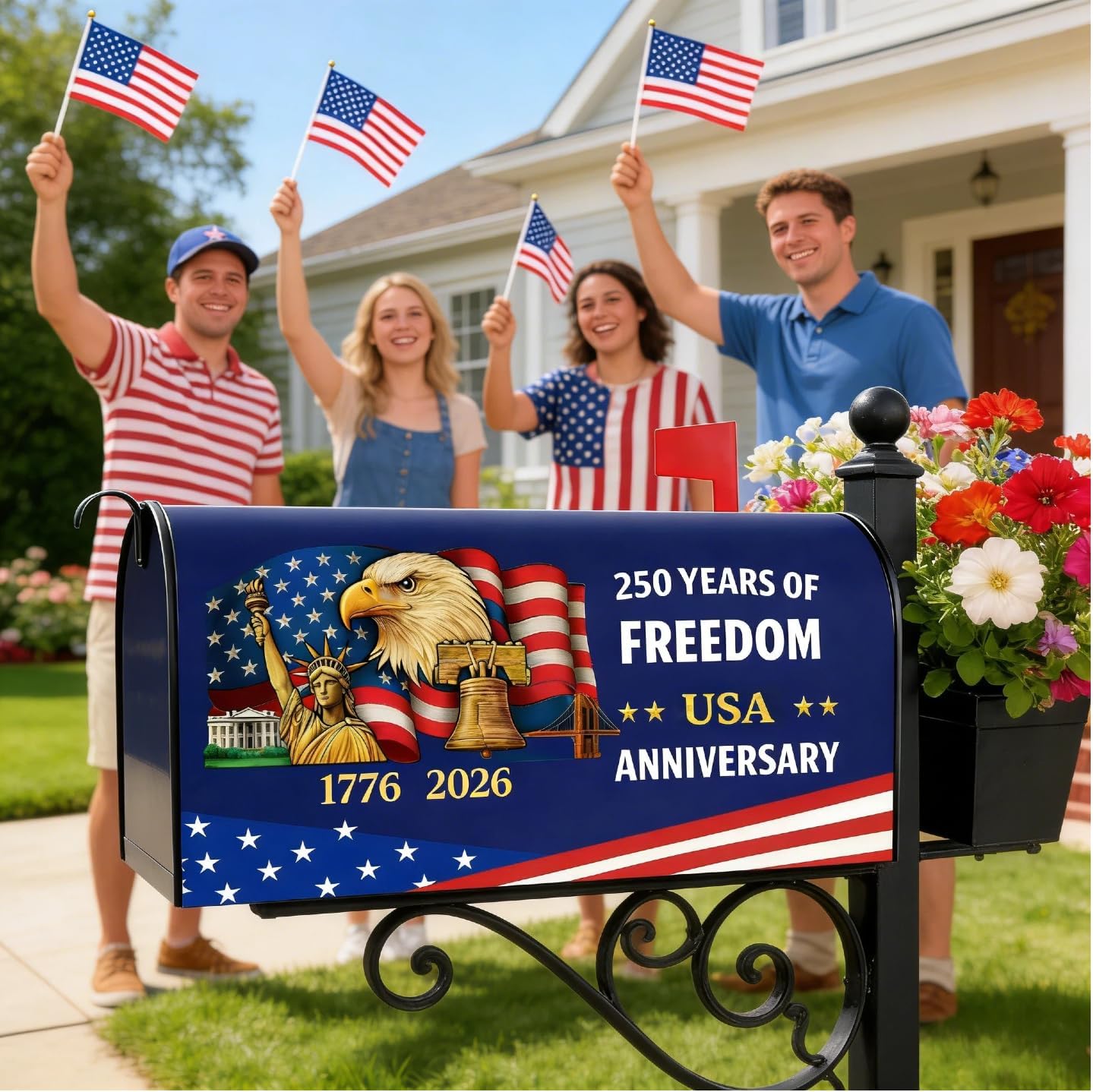 USA 250th Anniversary Magnetic Mailbox Cover 250 Years of Freedom Eagle Magnetic Mailbox Cover，Patriotic Flag Mail Post Box Covers for Outdoor Yard Garden Decor Standard Size 18" x 21"