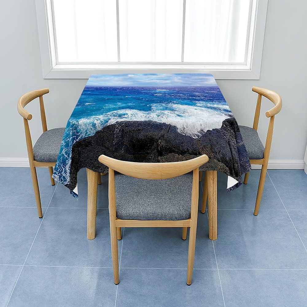 Tischdecke Outdoor Meer Tischdecken Abwaschbar 3D Blauer Meer Tischtuch Wasserdicht Wetterfest für Party Biertisch, 140x300 cm Q.P2660