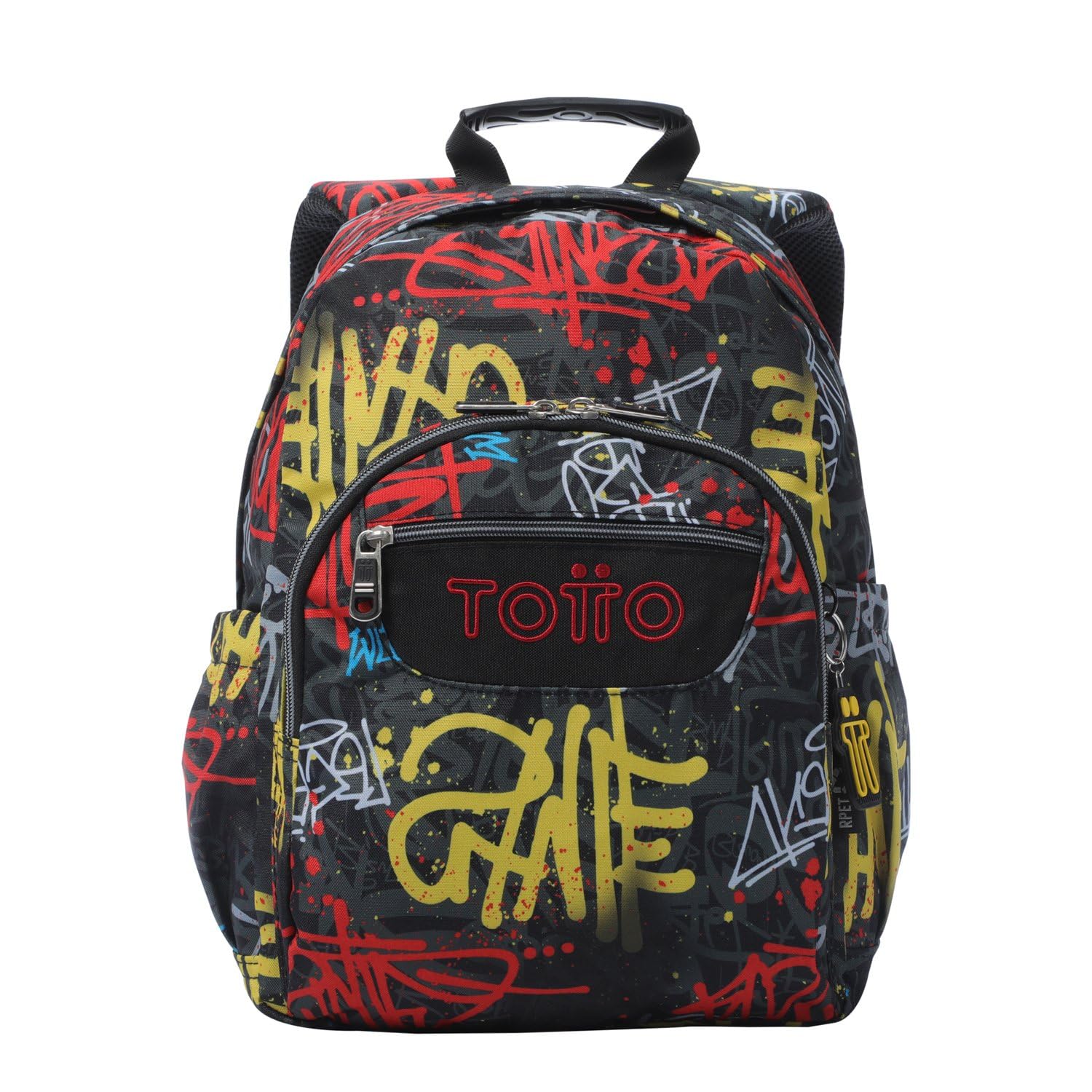 TOTTO - Mochila Escolar, Modelo Gommas, Mochila Mediana, Capacidad 15 L, Bolsillo para PC 14", Bolsillo Botella, Espaldar Ergonómico con Flujo de Aire, Cómodas Correas en S, Estampado Grafil
