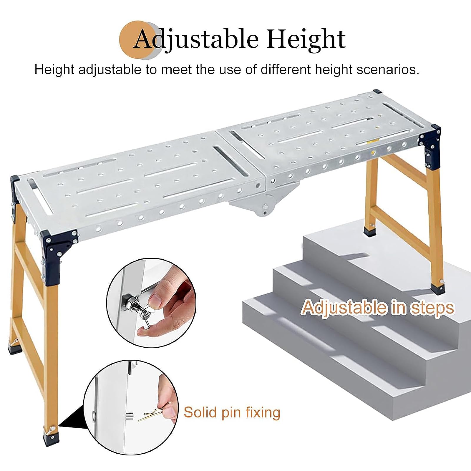 140cm Plataforma de Trabajo Portátil Multifuncional, plataforma de trabajo plegable, Plataforma de Trabajo Ajustable, Andamio de Aluminio Resistente