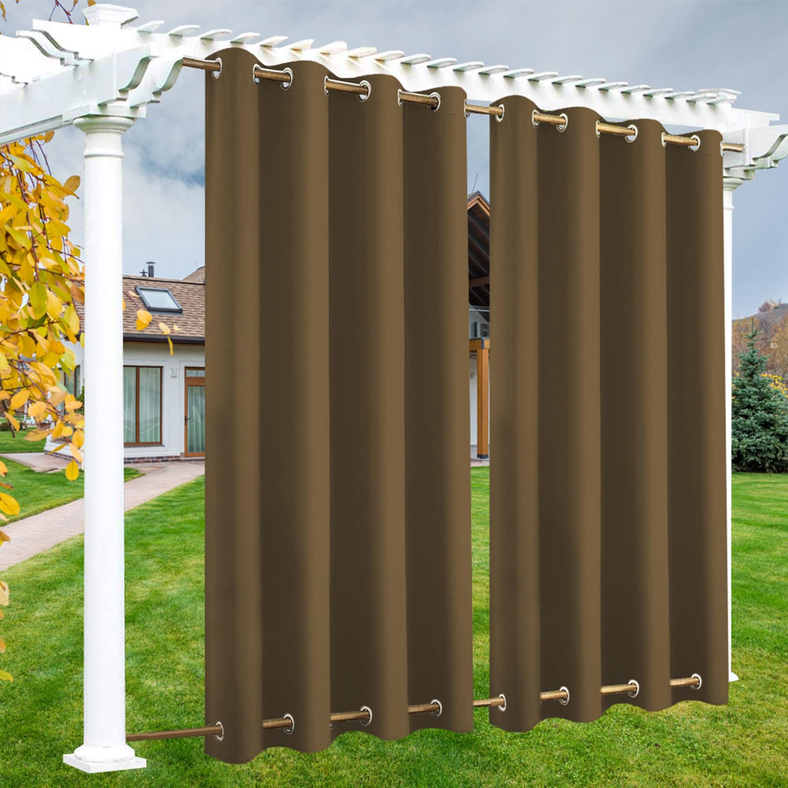 LSDINDF Outdoor Curtains Waterproof, 1 Panel Outdoor Curtain with Top & Bottom Grommets, Privacy and Sun Protection for Pergola, Gazebo, Patio, Porch and Poolside - W 108" x L 89"