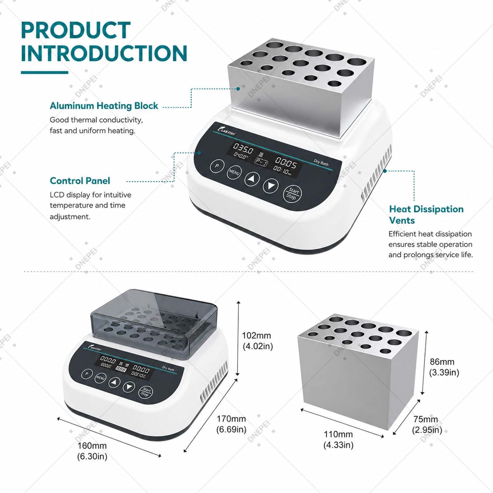 Chauffe-gel professionnel pour bio-filler PRP/PPP, avec modes de chauffage et de refroidissement, contrôle programmable de la température et bloc chauffant pour seringues (5 x 2,5/5/10 ml) DB100G