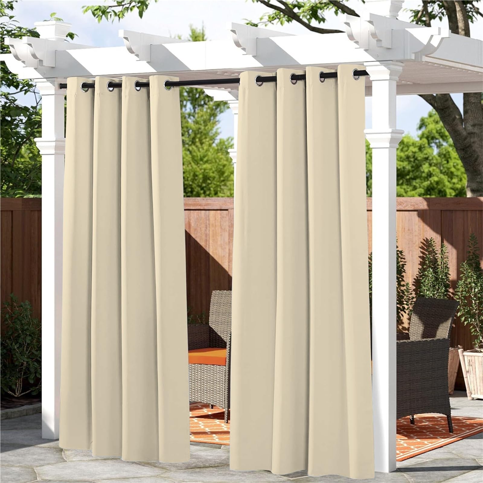 Rideaux d'extérieur imperméables grand format beige anti-UV coupe-vent pour pergola
