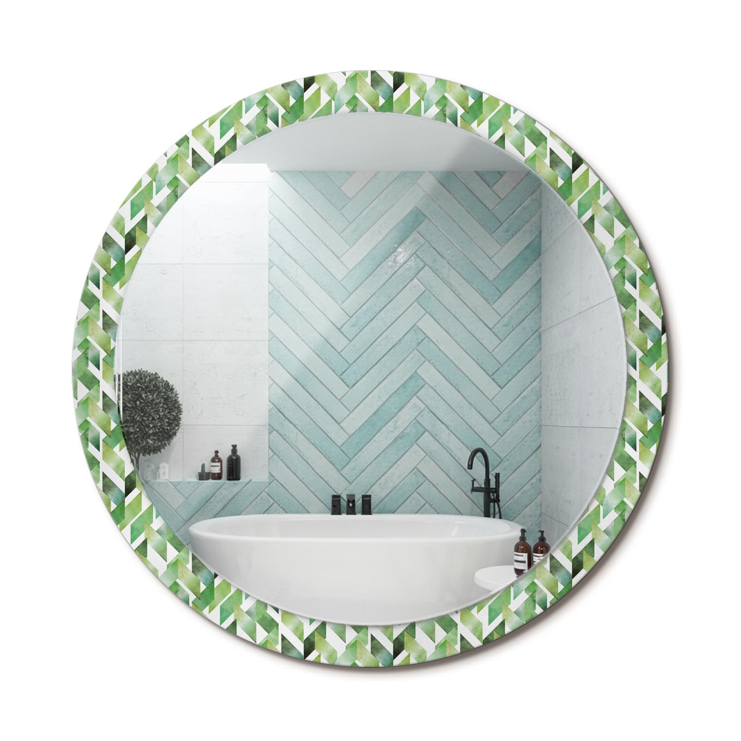 Miroir rond cadre imprimé chevrons fi100 pour illuminer la maison