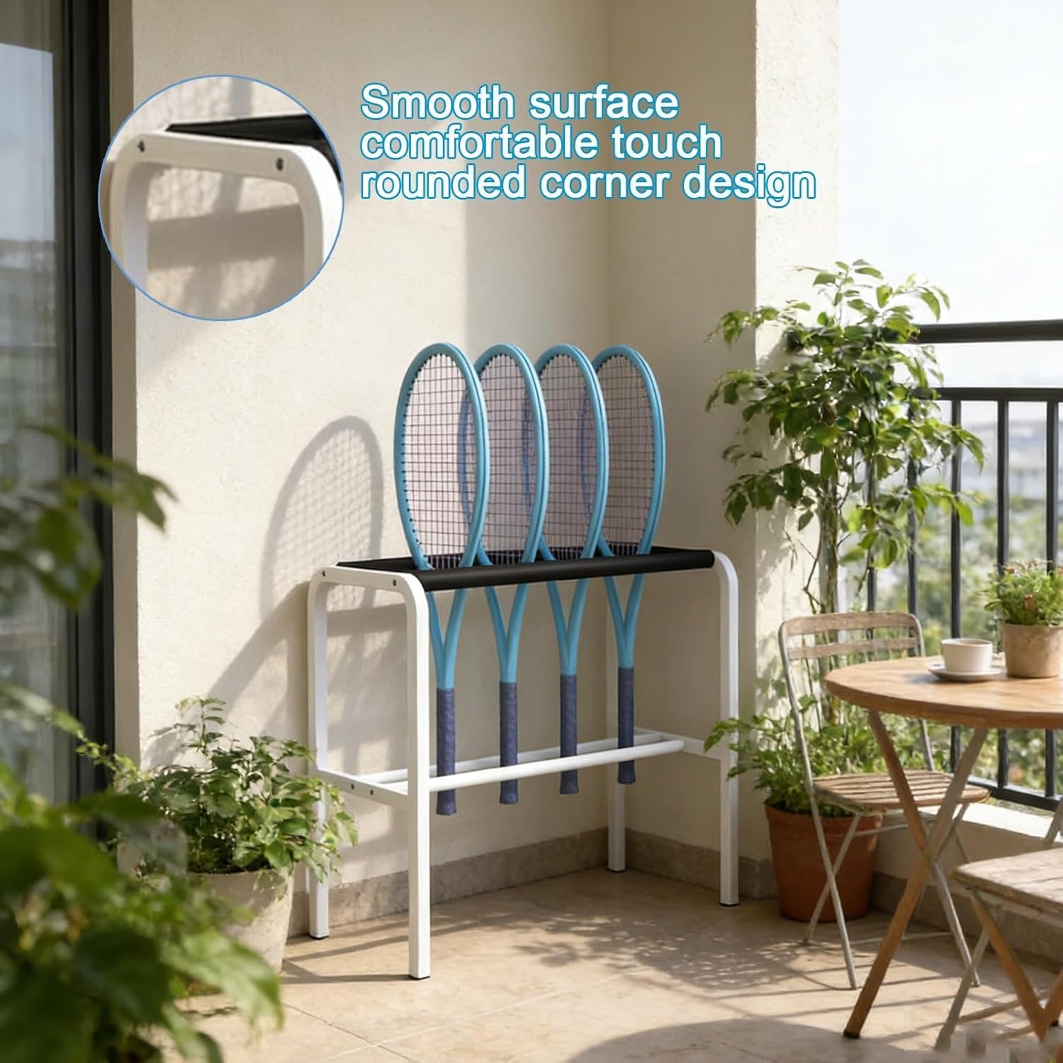 Soporte Metálico para Raquetas De Tenis - Estante De Almacenamiento De Gran Capacidad para Raquetas De Tenis, Pádel Y Bádminton - Organizador De Suelo para Uso Doméstico Y White One Size