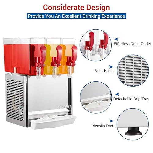 Miniatura 6 de Dispensador de bebidas comerciales, 3 tanques 7.93 galones 30L dispensador de jugo comercial, 10 litros por tanque, dispensador de bebidas de té