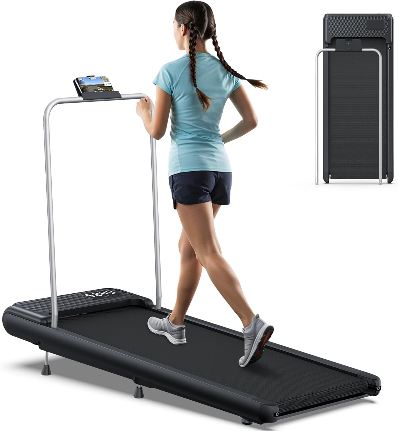 WELLFIT 10% Incline Walking Pad Treadmill with Handlebar,265LB Capacity,40 dB Low Noise Standing Under Desk Walking Jogging Running Machine for Home Office Apartment