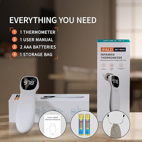 Miniatura 7 de Termómetro de modo dual para adultos, niños y bebés  Termómetro digital infrarrojo para frente y oído, sin contacto con alarma de fiebre y