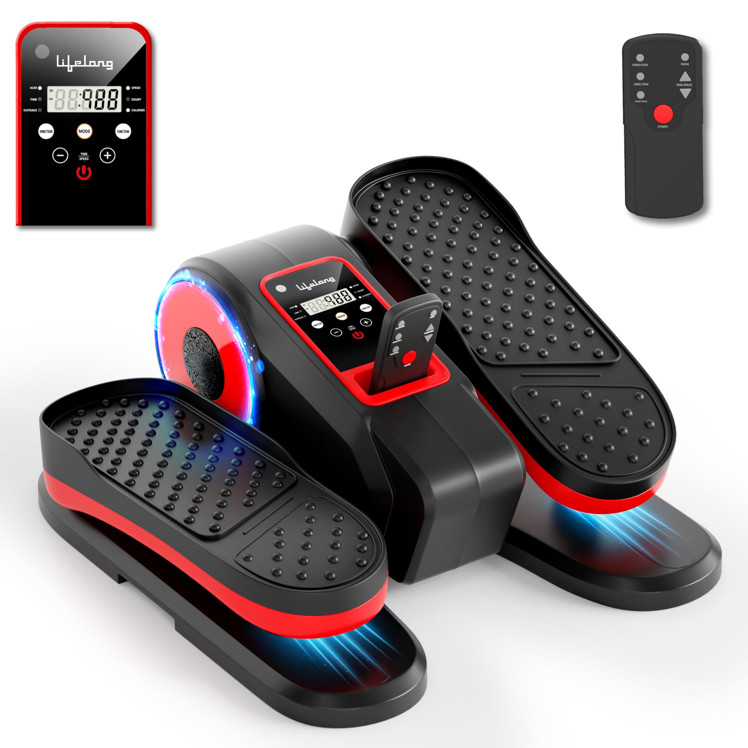 lifelong under desk elliptical machine | quiet & portable seated pedal exerciser | 12 adjustable speeds, lcd display & remote control | low-impact leg exerciser for home, office & rehab
