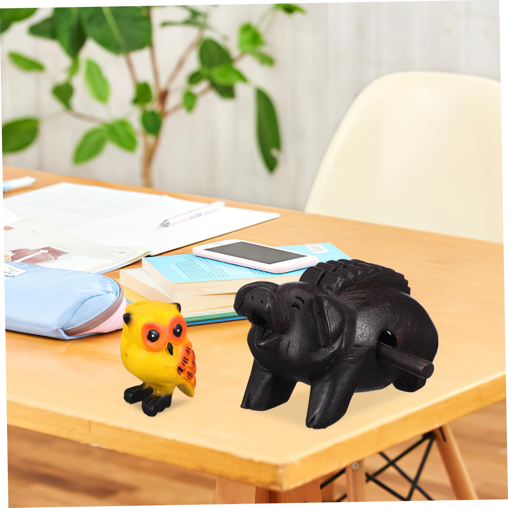 ifundom 3piezas Artesanías Que Producen Sonidos de Madera Instrumento Musical de Madera Bloque de Sonido Animal Sapo Cerdo Búho para Decoración Infantil