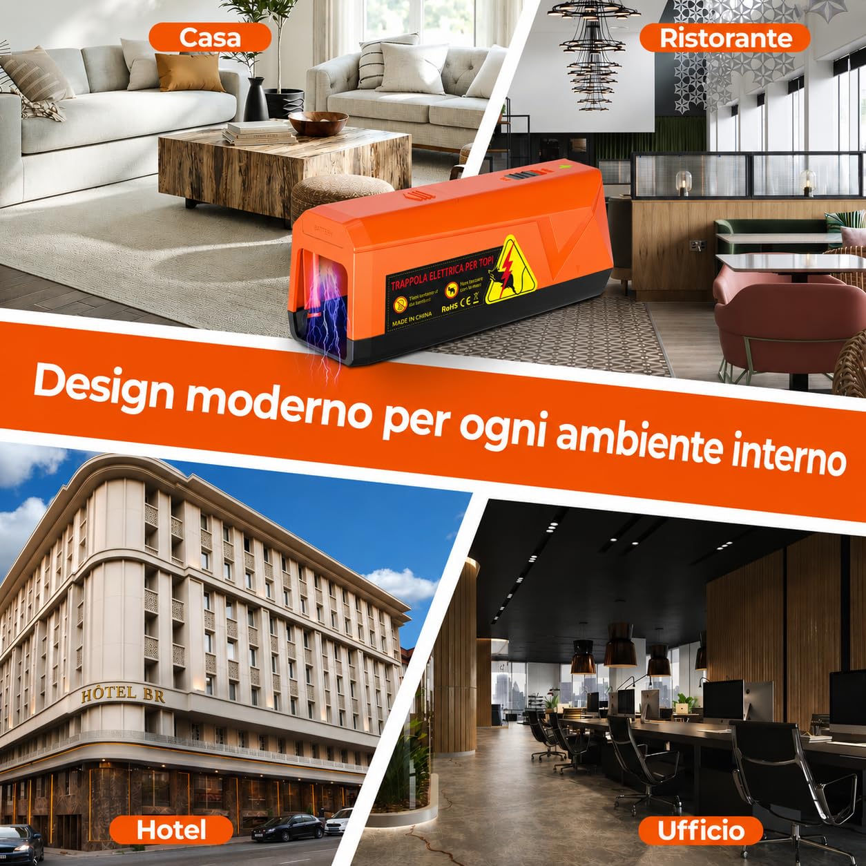 Trappola per Topi Elettrica, Trappole per Topi a Batteria da 2000 V, Potente per Uccidere i Topi All'istante, Adatta per Cucine, Magazzini e Soffitte, Efficace per Piccoli Topi (naranja)