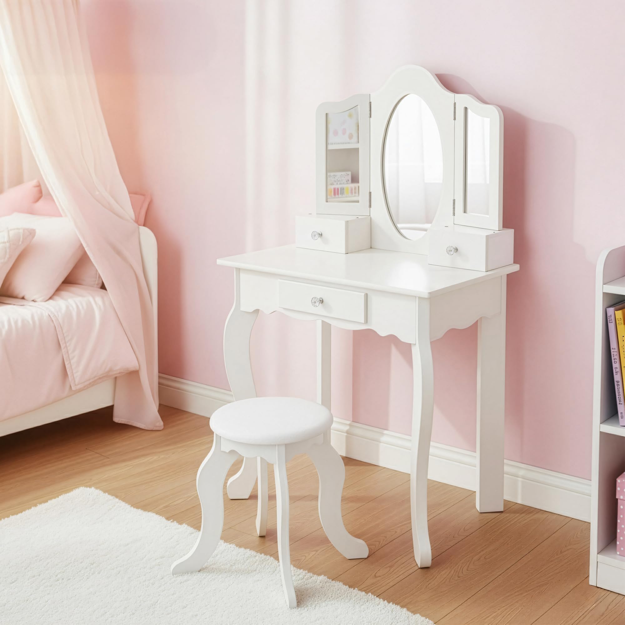 Green series Kinderplay Grande Coiffeuse en Bois pour Fille avec Miroir – Coiffeuse Blanche pour Enfants