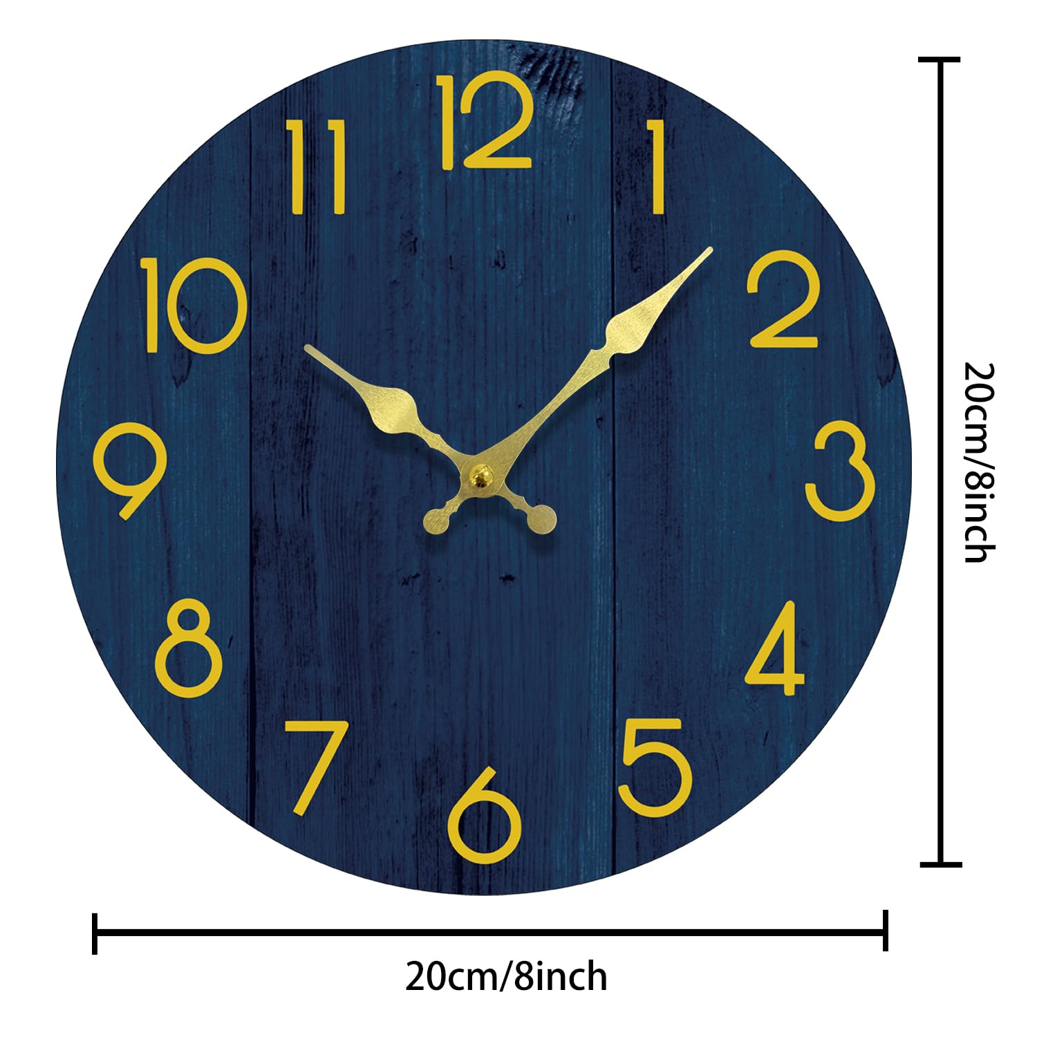 Reloj de pared azul marino que funciona con pilas, reloj de pared silencioso de 8 pulgadas