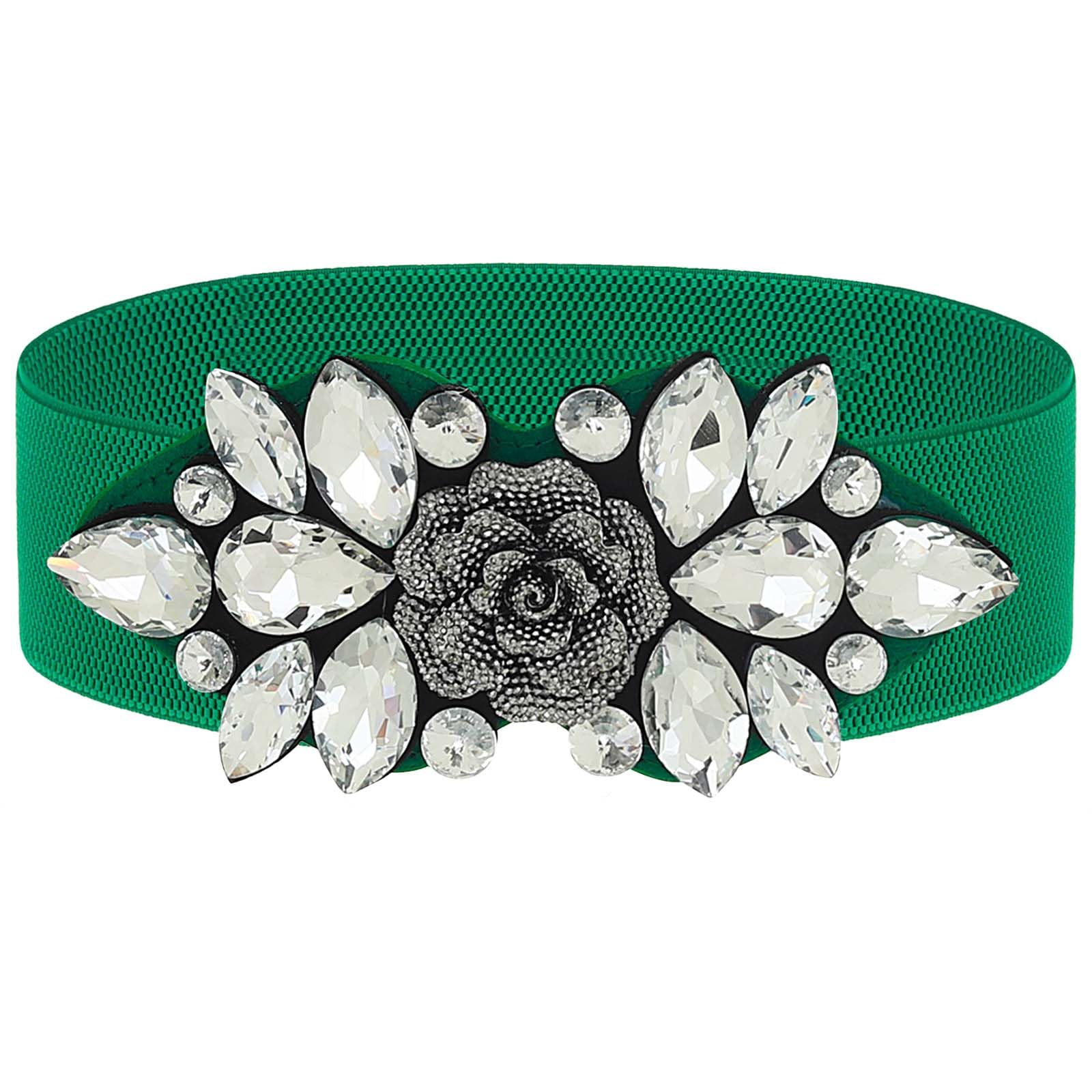 Wriidy Rhinestone Stretch Belt Wide Formal Belt Women Fashion Belts Elastic Dressy Waist Accessories