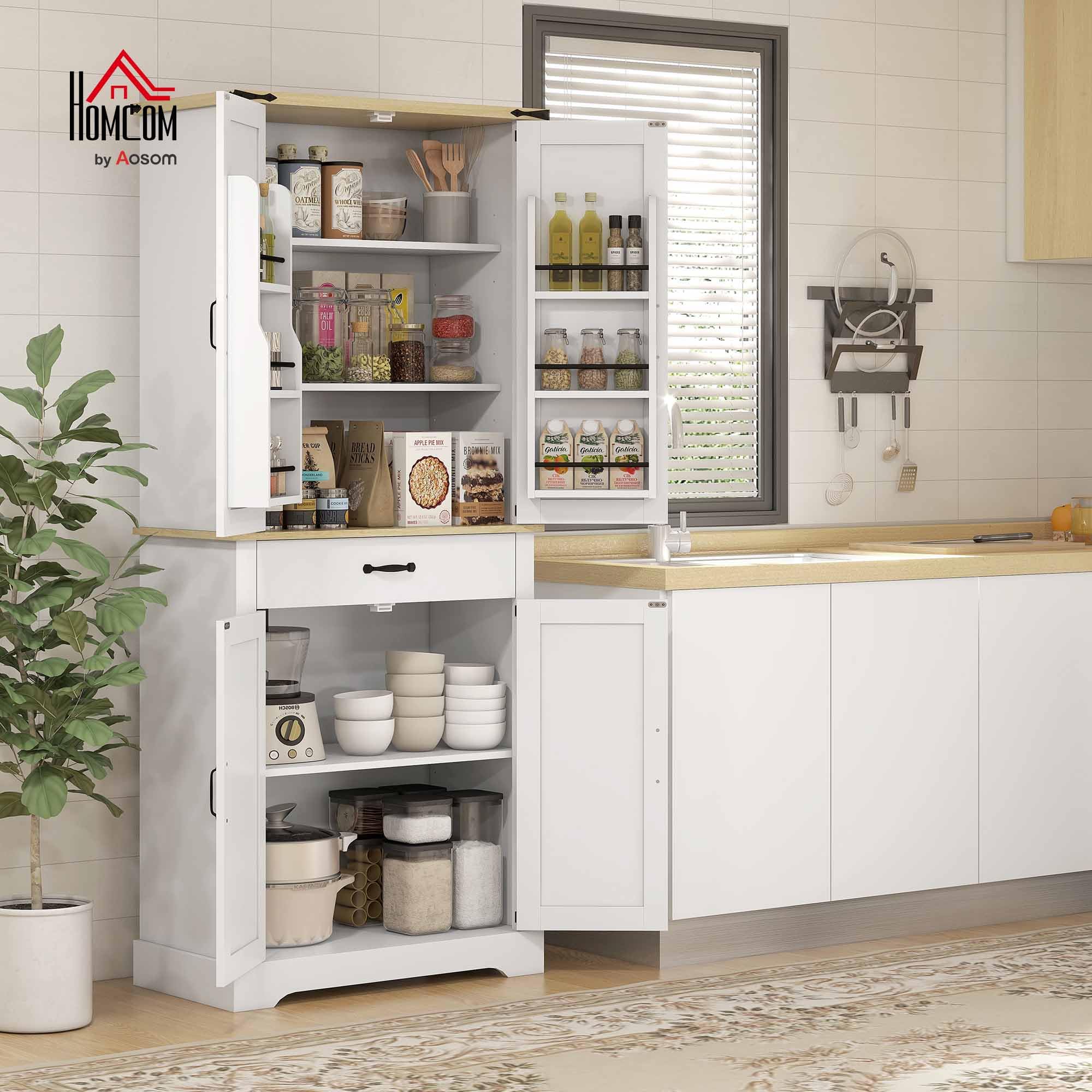 HOMCOM Armoire de Cuisine Buffet Cuisine 4 Portes 76,5 x 40 x 181 cm Blanc